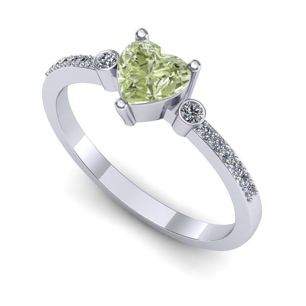 Inel de logodna din aur alb cu diamant de laborator verde