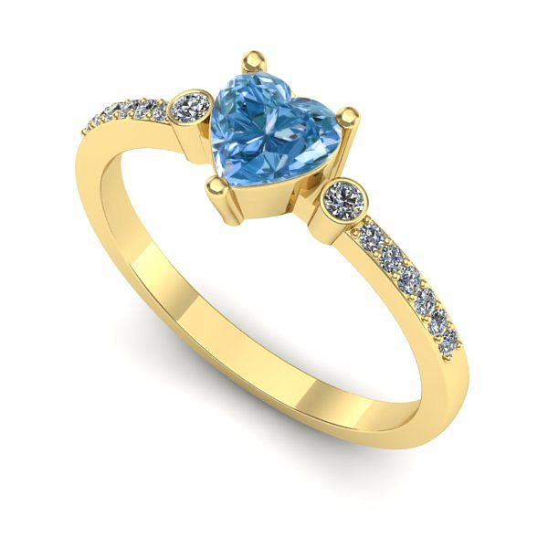 Inel din aur galben cu diamant de laborator albastru