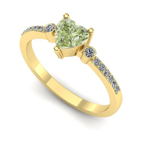 Inel logodna din aur galben cu diamant de laborator verde