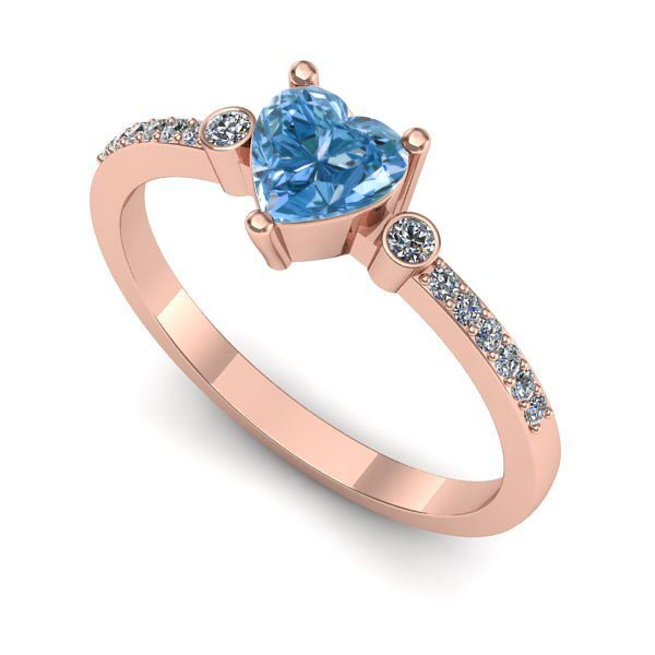 Inel din aur roz cu diamant de laborator albastru