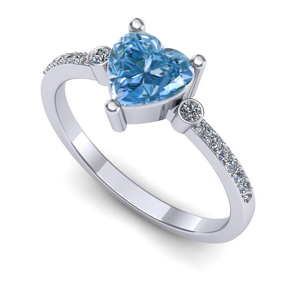 Inel din aur alb cu diamant de laborator albastru