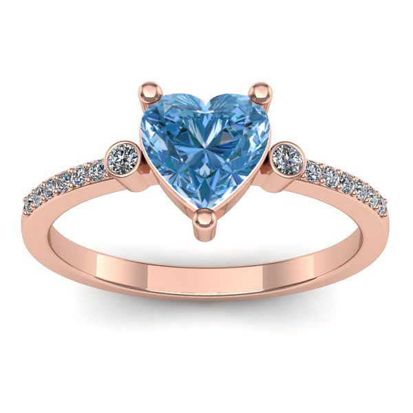 Inel logodna cu diamant de laborator albastru inima