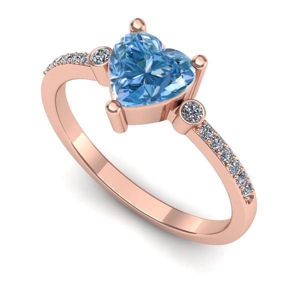 Inel de logodna din aur roz cu diamant de laborator albastru
