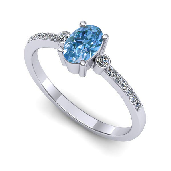 Inel din aur alb cu diamant de laborator albastru