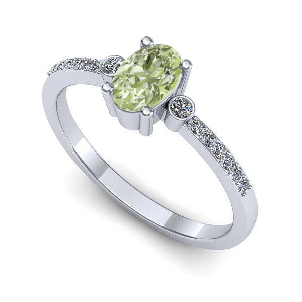 Inel din aur alb cu diamant de laborator verde