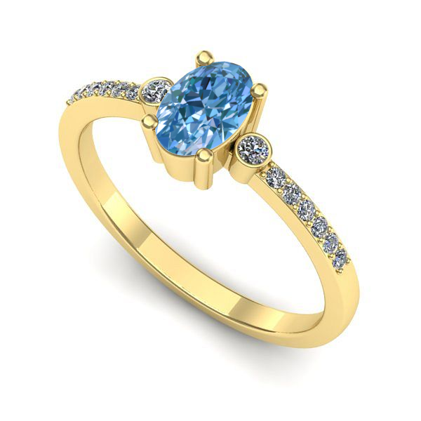 Inel de logodna din aur galben cu diamant de laborator albastru