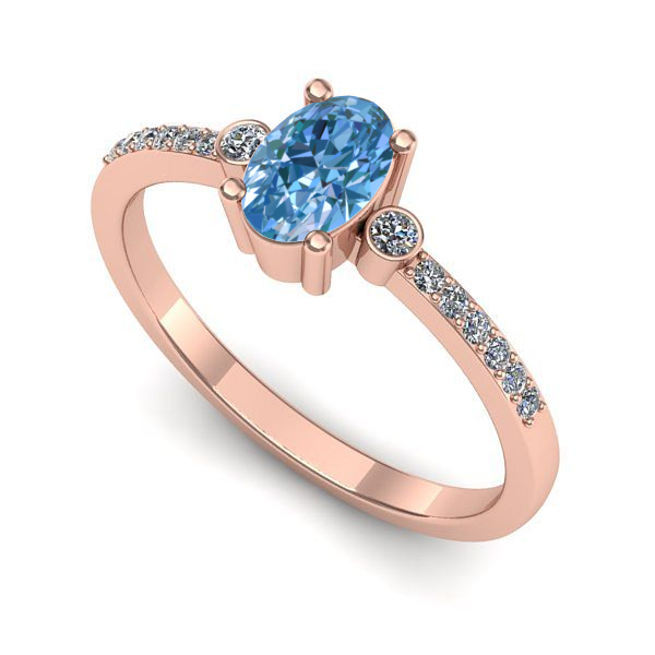 Inel de logodna din aur roz cu diamant de laborator albastru