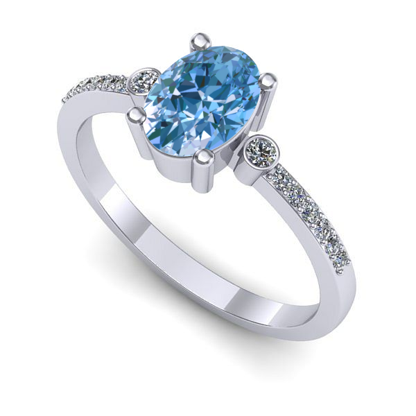 Inel de logodna din aur alb cu diamant de laborator albastru