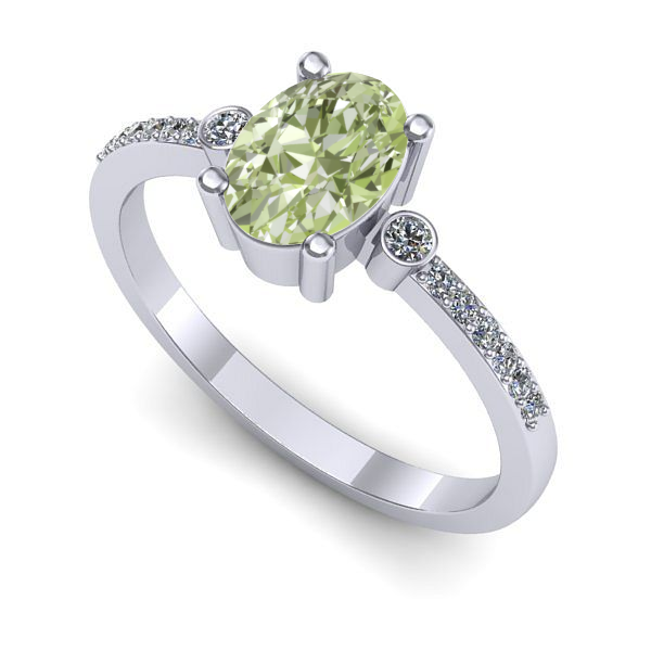 Inel logodna din aur alb cu diamant de laborator verde