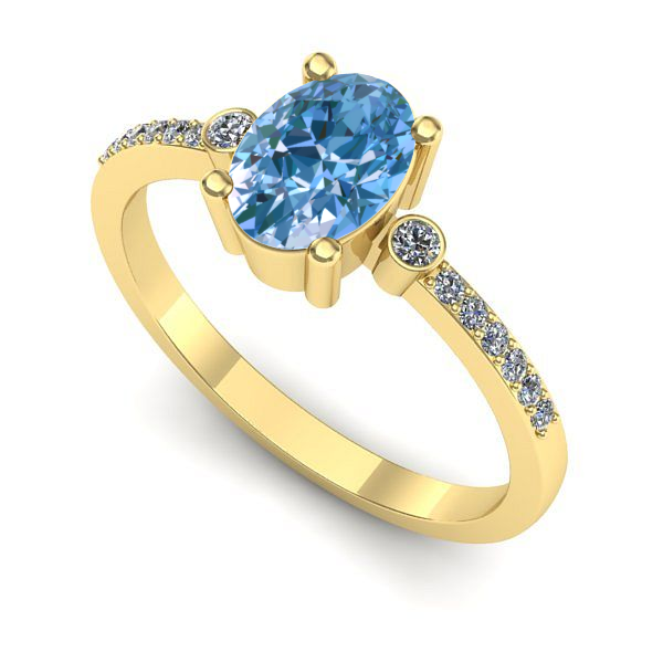 Inel logodna din aur galben cu diamant de laborator albastru