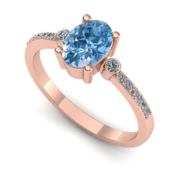 Inel din aur roz cu diamant de laborator albastru
