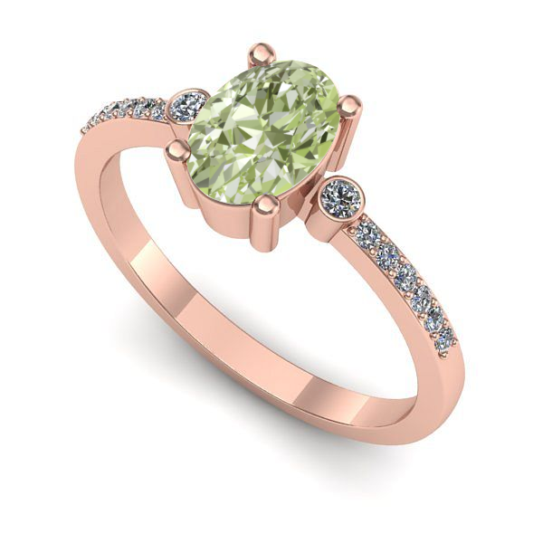 Inel din aur roz cu diamant de laborator verde