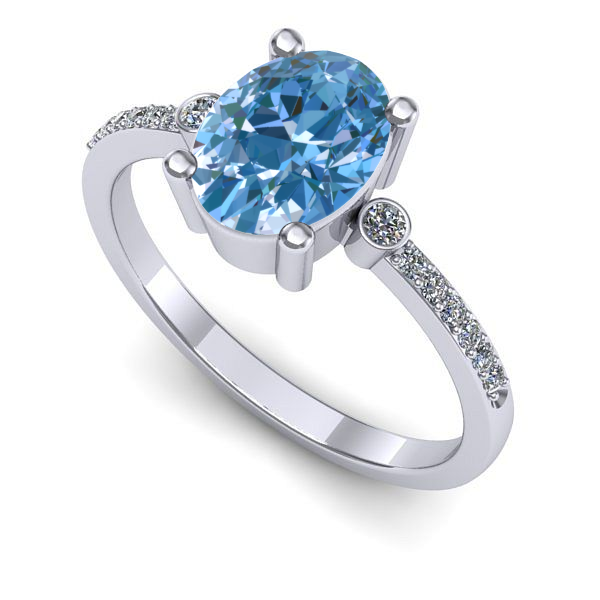 Inel de logodna din aur alb cu diamant de laborator albastru