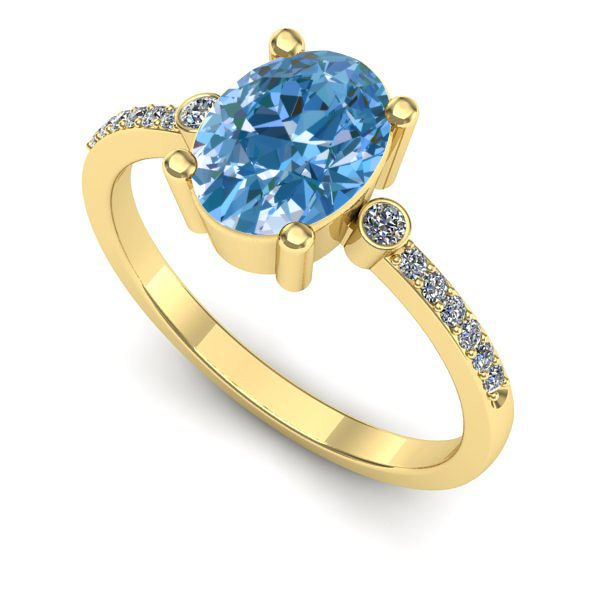 Inel din aur galben cu diamant de laborator albastru