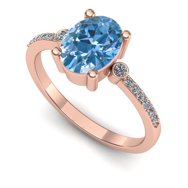 Inel din aur roz cu diamant de laborator albastru