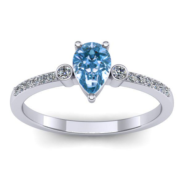 Inel logodna cu diamant de laborator albastru lacrima