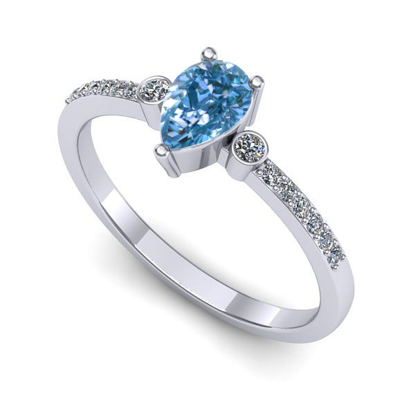 Inel din aur alb cu diamant de laborator albastru