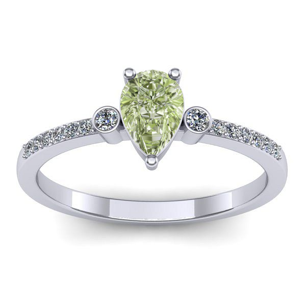 Inel logodna cu diamant de laborator verde lacrima