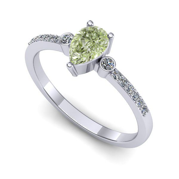 Inel din aur alb cu diamant de laborator verde