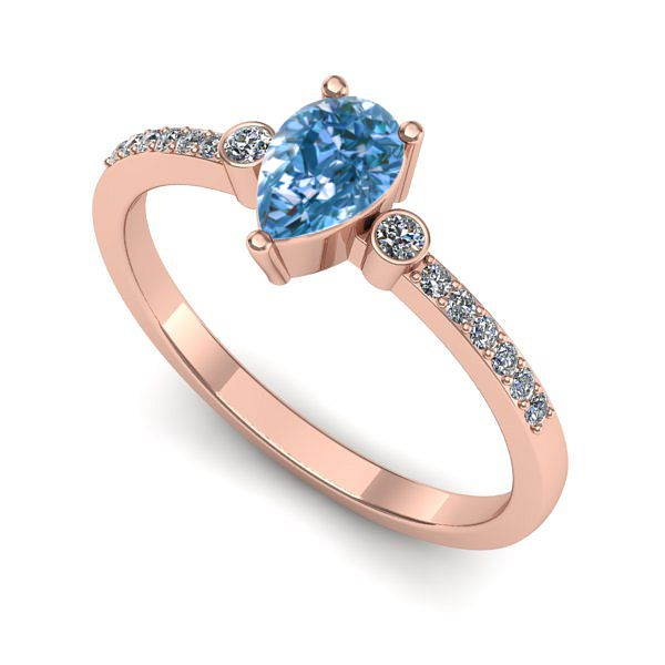 Inel logodna din aur roz cu diamant de laborator albastru