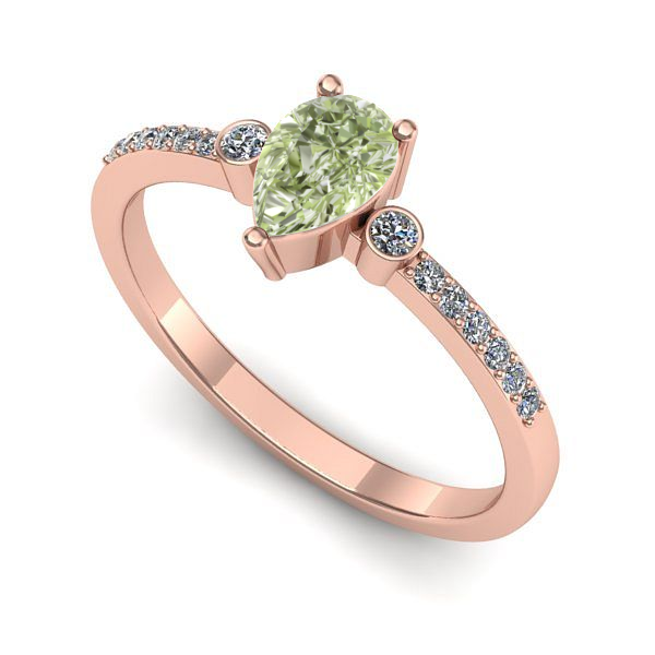 Inel de logodna din aur roz cu diamant de laborator verde