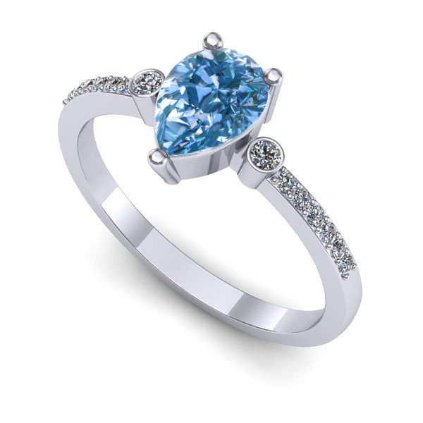Inel de logodna din aur alb cu diamant de laborator albastru