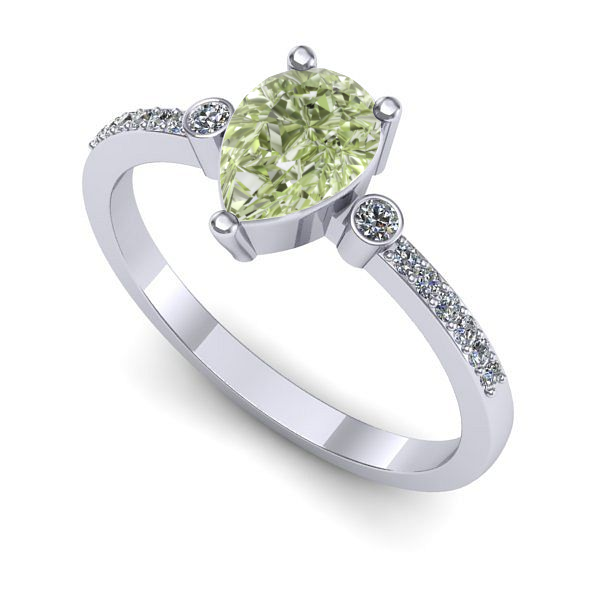 Inel logodna din aur alb cu diamant de laborator verde