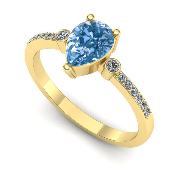 Inel din aur galben cu diamant de laborator albastru