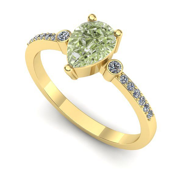 Inel logodna din aur galben cu diamant de laborator verde