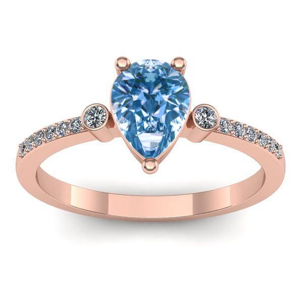 Inel cu diamant de laborator albastru lacrima