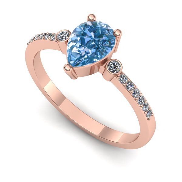 Inel din aur roz cu diamant de laborator albastru