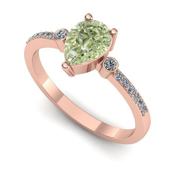 Inel din aur roz cu diamant de laborator verde