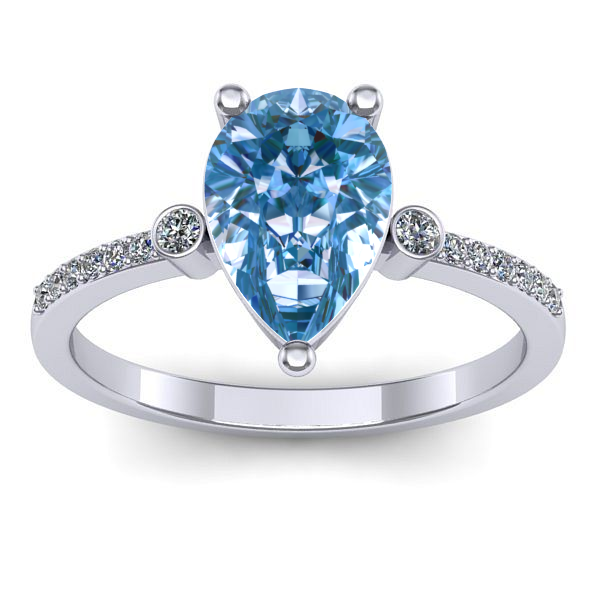 Inel logodna cu diamant de laborator albastru lacrima