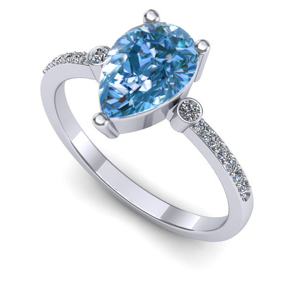 Inel de logodna din aur alb cu diamant de laborator albastru