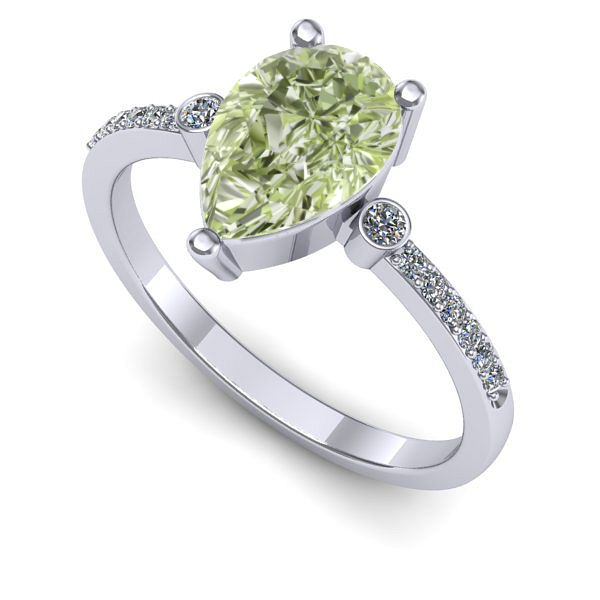 Inel din aur alb cu diamant de laborator verde