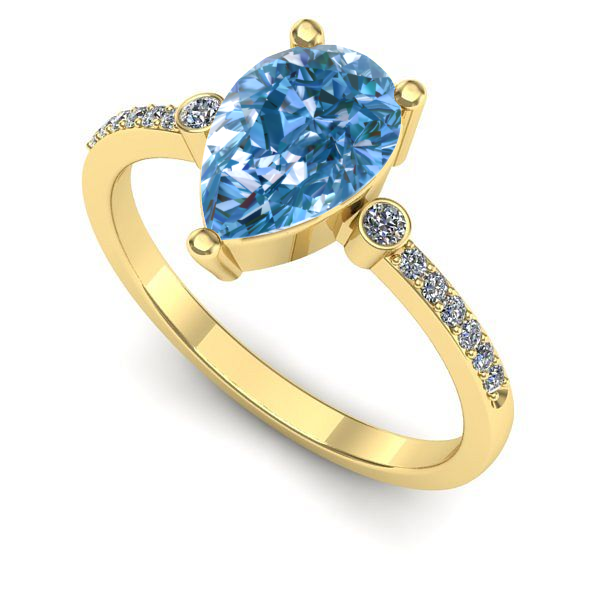 Inel din aur galben cu diamant de laborator albastru