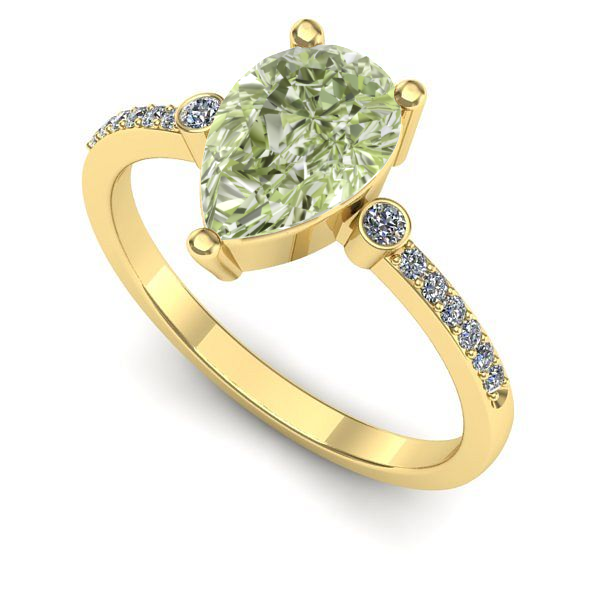 Inel din aur galben cu diamant de laborator verde