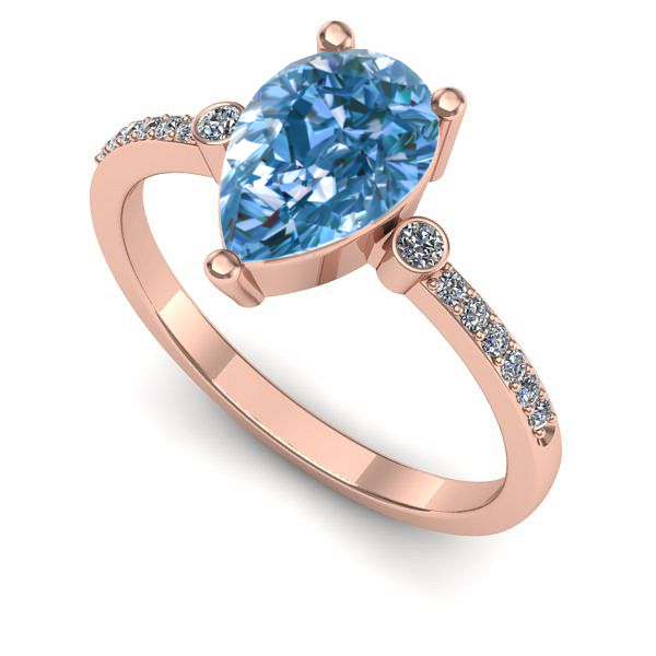 Inel de logodna din aur roz cu diamant de laborator albastru