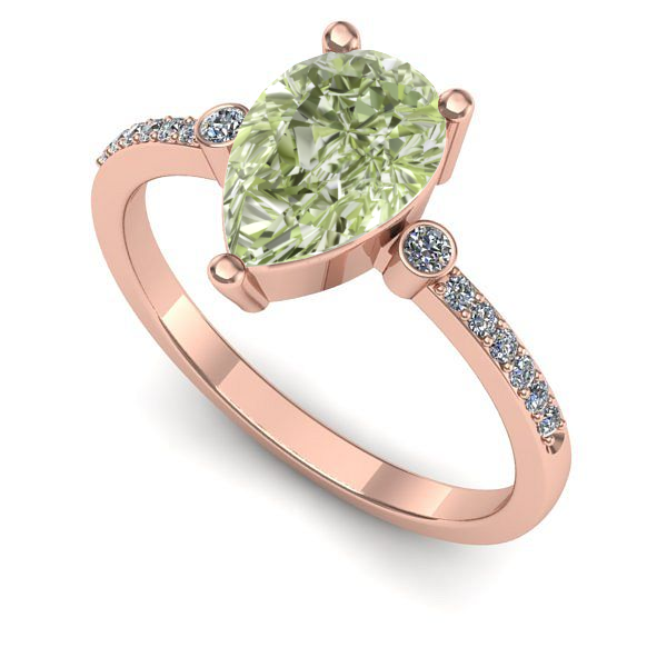 Inel logodna din aur roz cu diamant de laborator verde