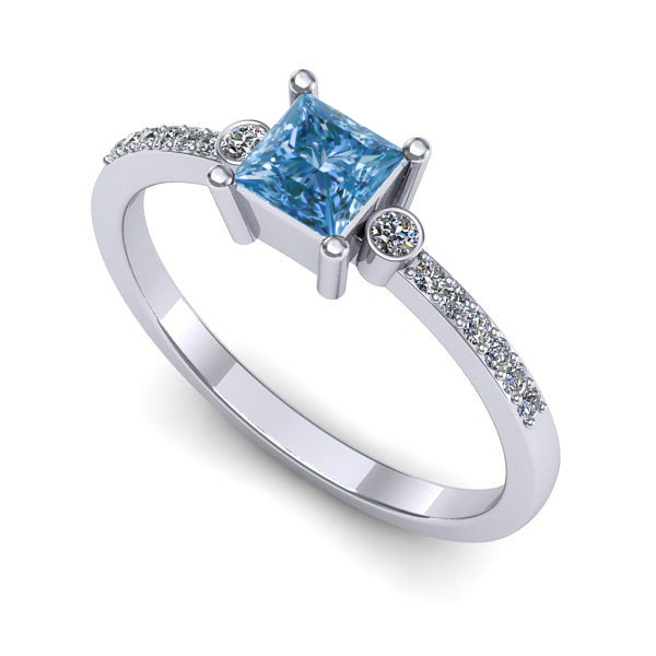 Inel din aur alb cu diamant de laborator albastru