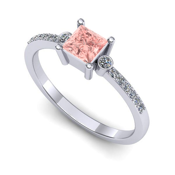 Inel din aur alb cu diamant de laborator roz