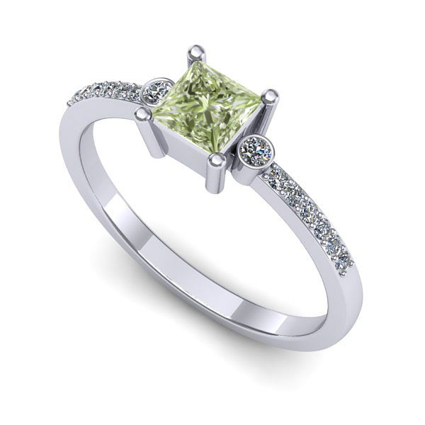 Inel de logodna din aur alb cu diamant de laborator verde