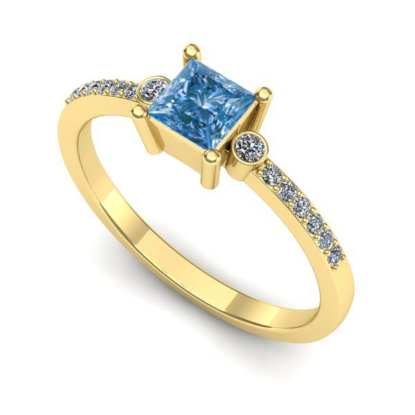 Inel logodna din aur galben cu diamant de laborator albastru