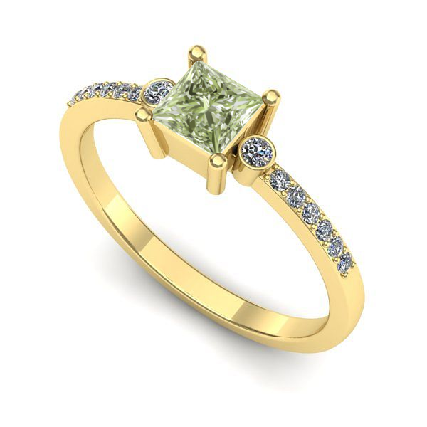 Inel logodna din aur galben cu diamant de laborator verde