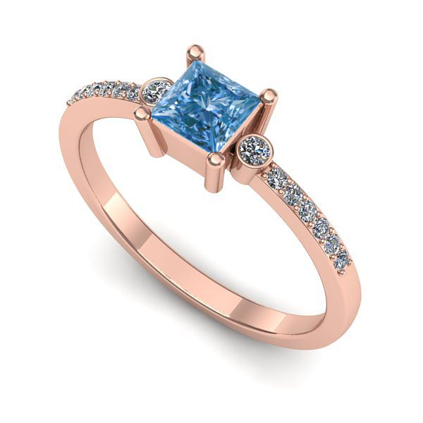 Inel de logodna din aur roz cu diamant de laborator albastru