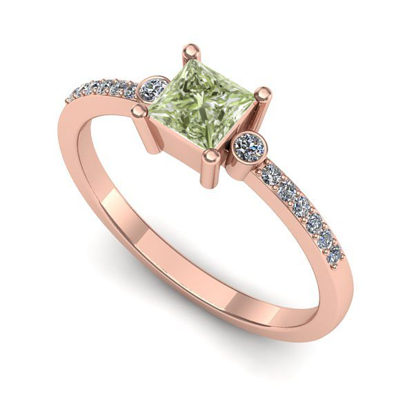 Inel de logodna din aur roz cu diamant de laborator verde