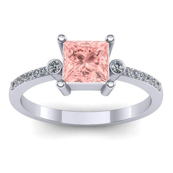 Inel logodna cu diamant de laborator roz patrat