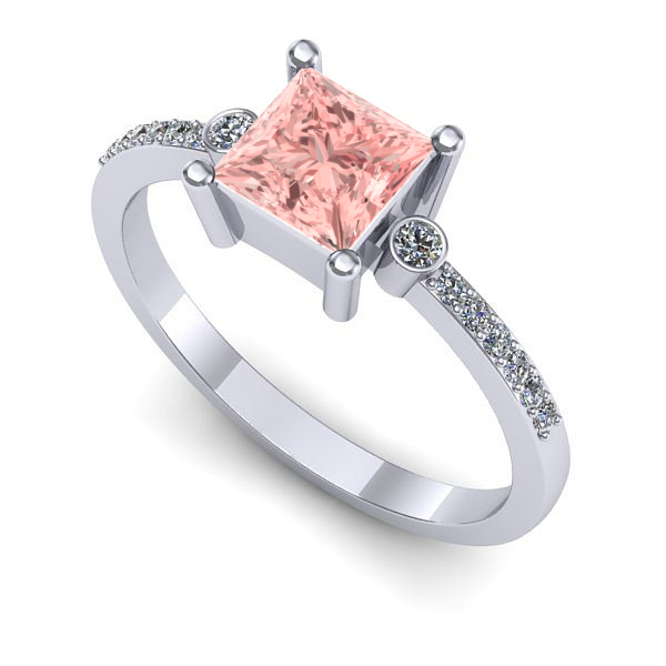 Inel logodna din aur alb cu diamant de laborator roz