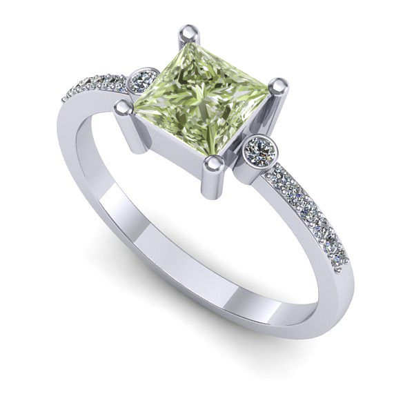 Inel din aur alb cu diamant de laborator verde