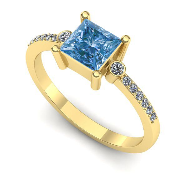 Inel de logodna din aur galben cu diamant de laborator albastru